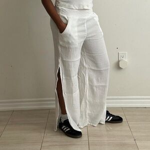 Aerie High Waisted White linen Pant